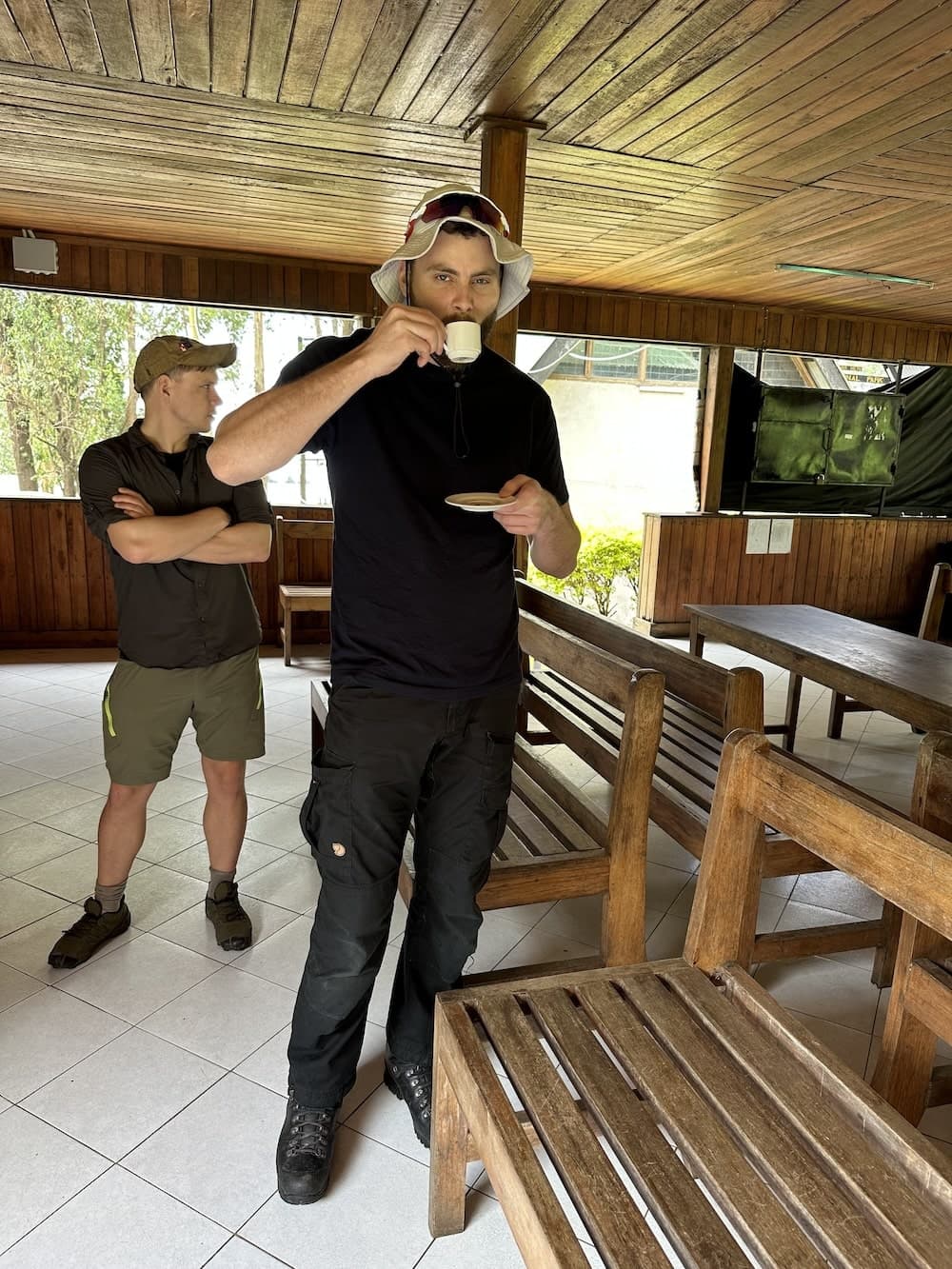 Me drinking a coffee at Kilimanjaro